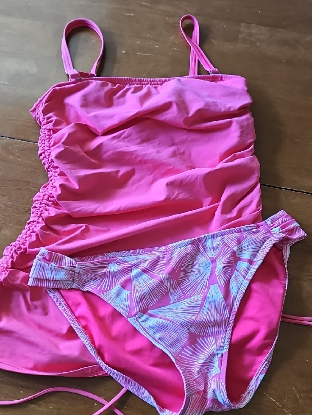 Pink Ruched Tankini Swim Top